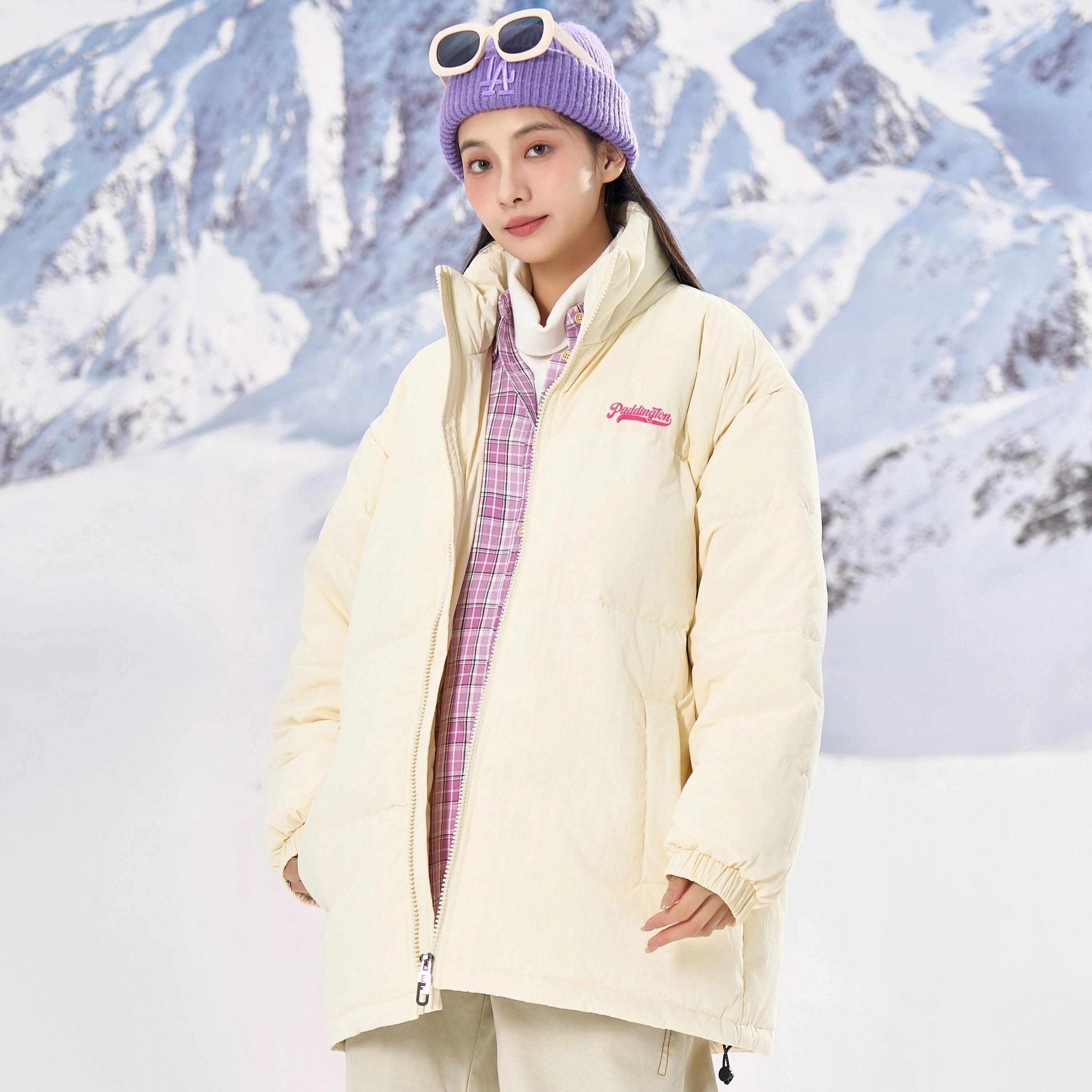 帕丁顿熊 夜光发泡雪山印花纯色宽松休闲防风防寒保暖加厚羽绒服外套 男女同款