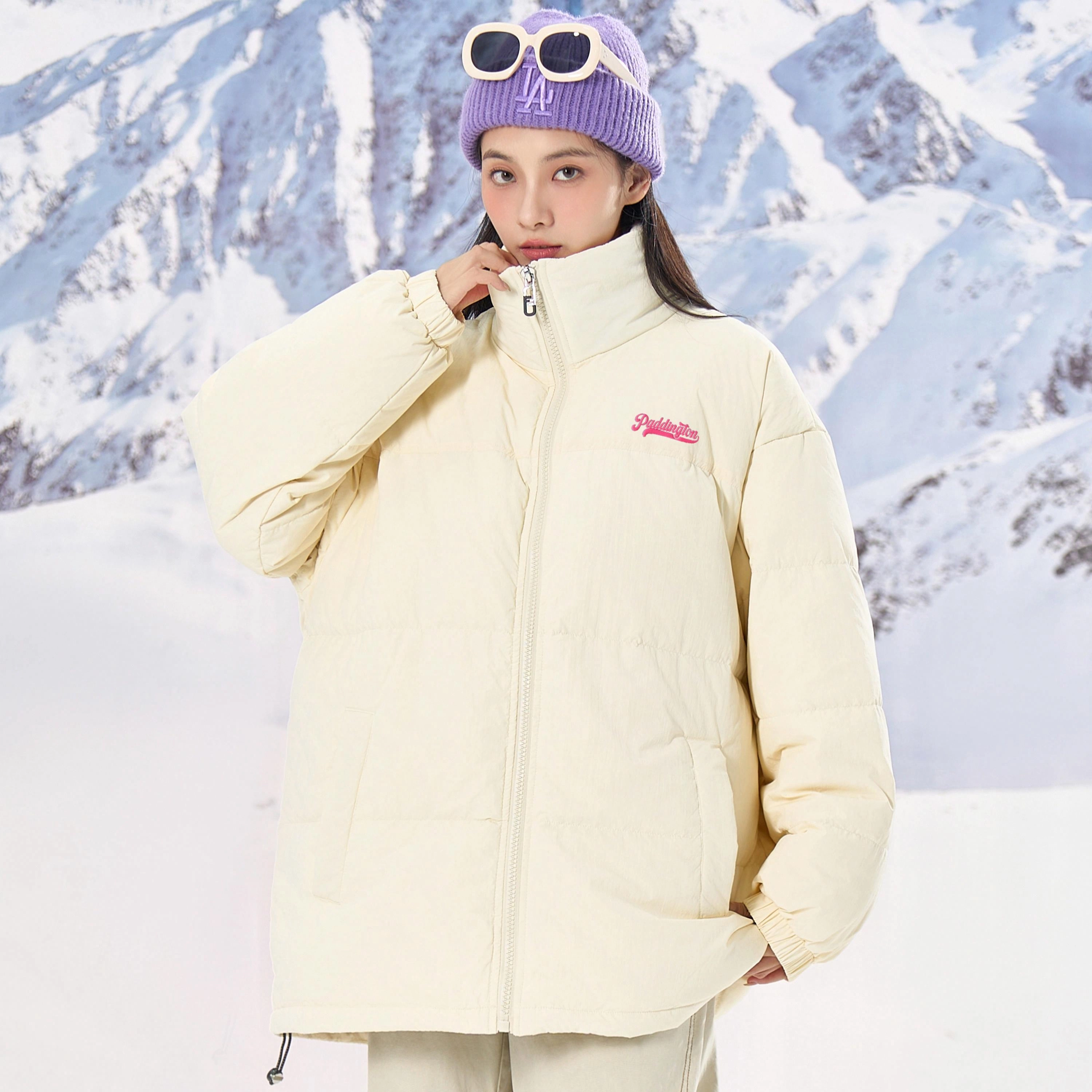 帕丁顿熊 夜光发泡雪山印花纯色宽松休闲防风防寒保暖加厚羽绒服外套 男女同款