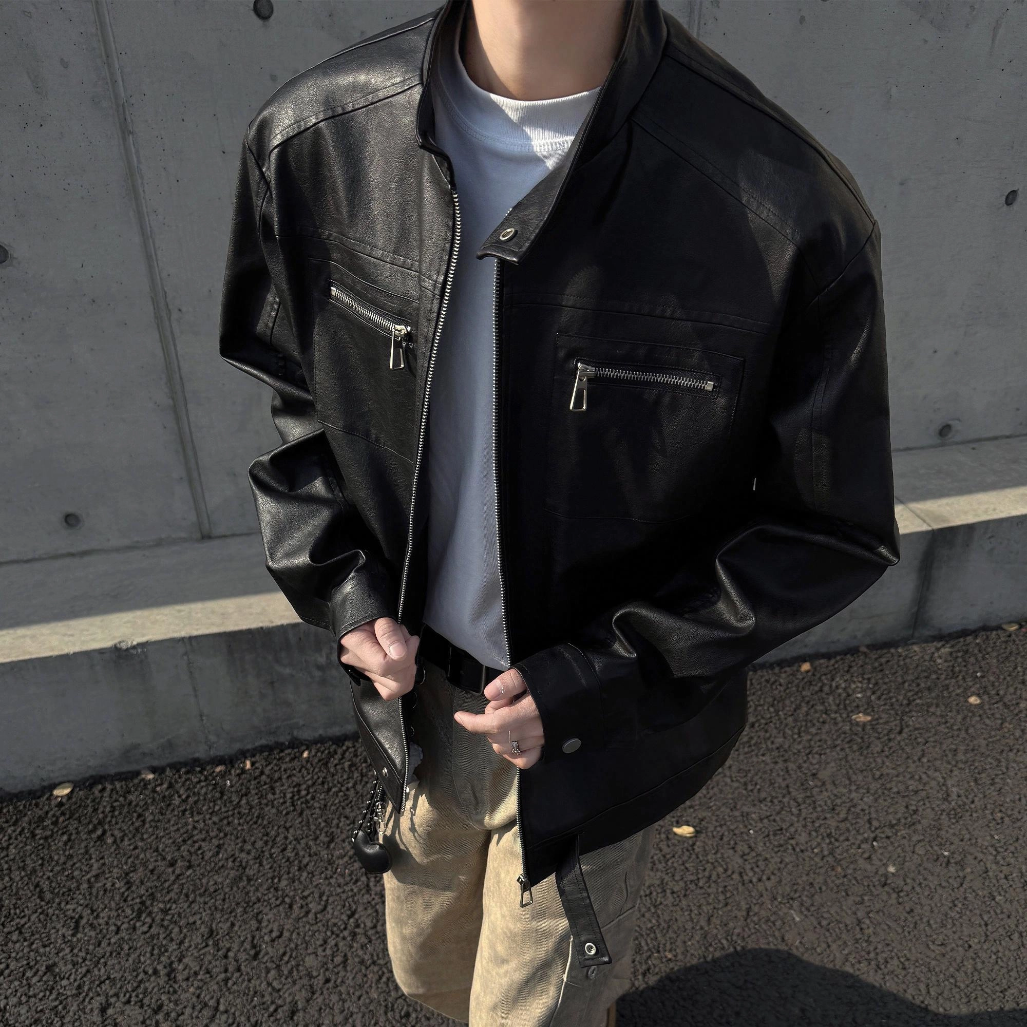 美式街头复古韩版休闲宽松潮牌外套皮衣 男女同款