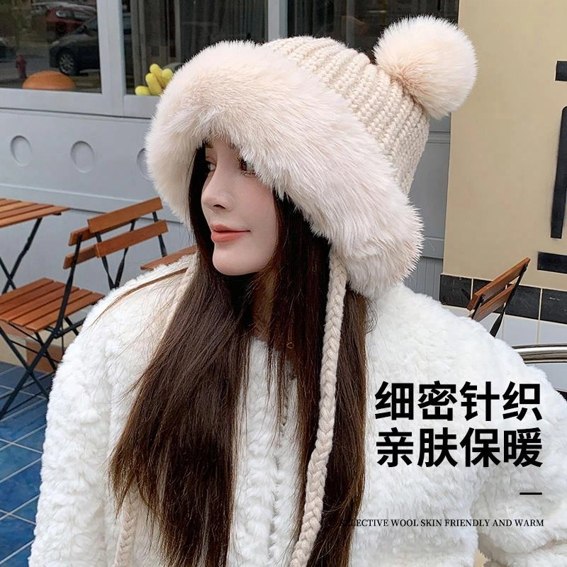 【秋冬必备】 浪莎 可爱冬季小熊保暖护耳百搭显脸小加东北哈尔滨旅游防寒神器 腈纶 帽子 女款