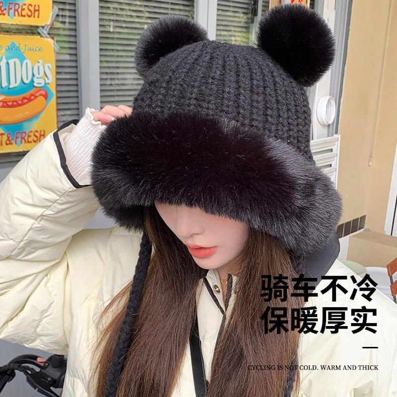 【秋冬必备】 浪莎 可爱冬季小熊保暖护耳百搭显脸小加东北哈尔滨旅游防寒神器 腈纶 帽子 女款