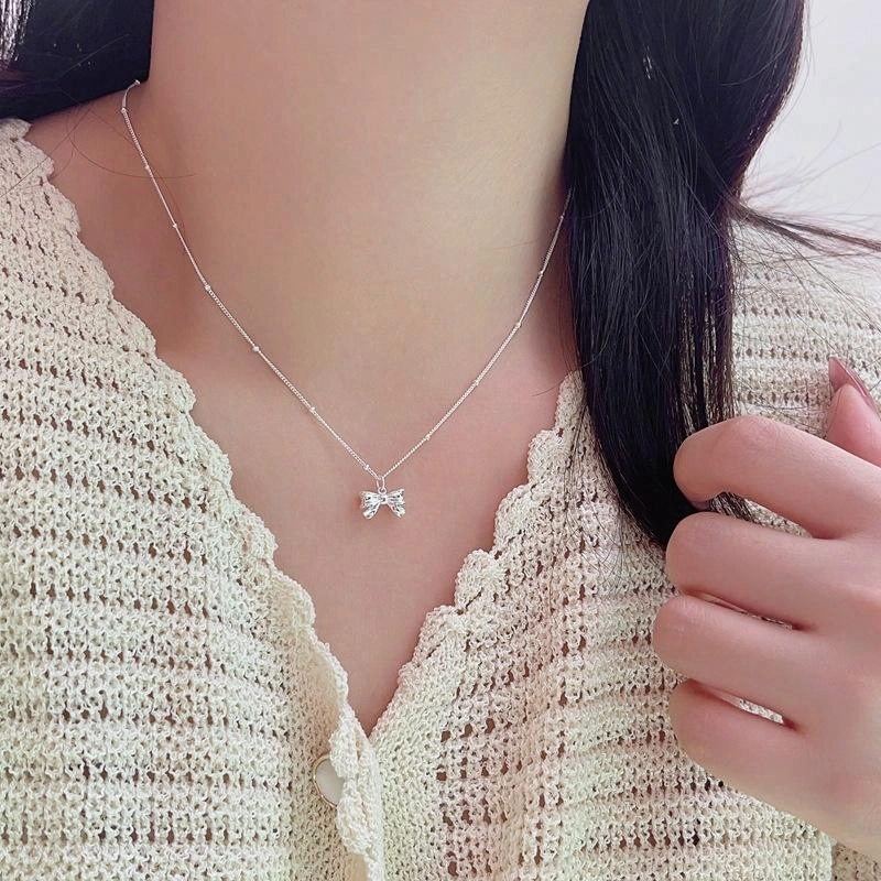 蝴蝶结 精致甜美可爱经典设计百搭项饰  爱骊 好运#在逃公主小众锁骨链 纯银 项链  女友浪漫礼盒 女款