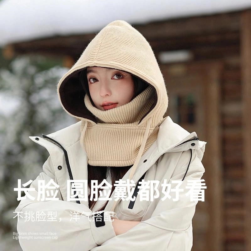 【通勤保暖神器】 浪莎 冬季女包头帽围脖一体护颈骑行防风加绒防寒护耳百搭套头帽显脸小可戴头盔 可调节 帽子 男女同款情侣款