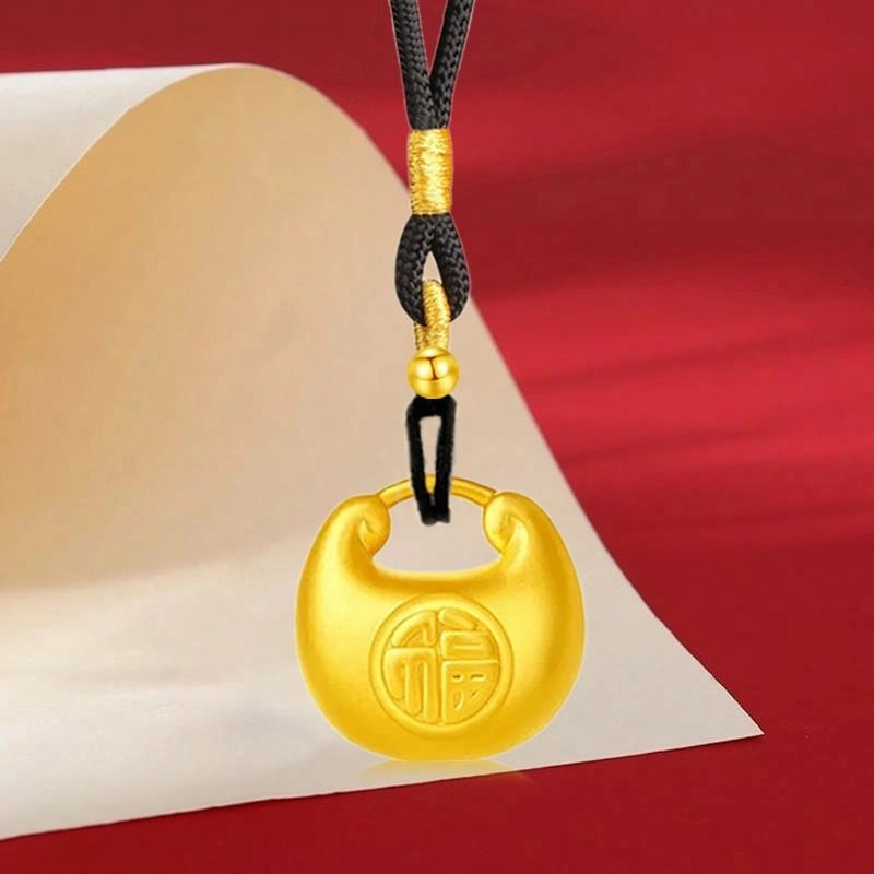 中国珠宝 小胖福锁骨链 在逃公主精致高级感小众设计感轻奢浪漫氛围感温柔吊坠手工编织 好运 足金 一口价 黄金项链 女款