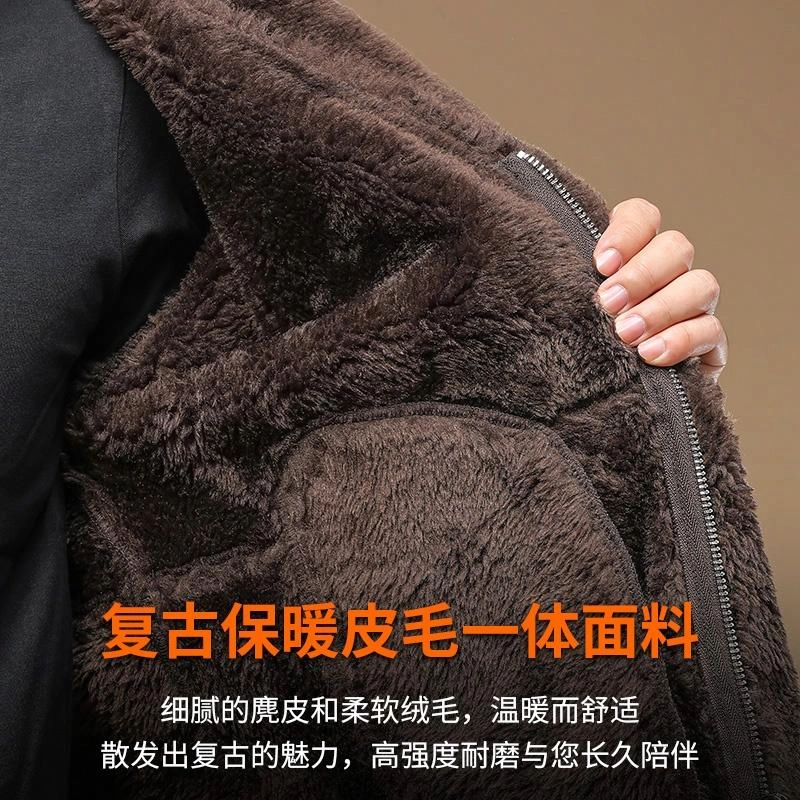 季言 皮毛一体短款高级感痞帅休闲皮衣 男款 咖啡色