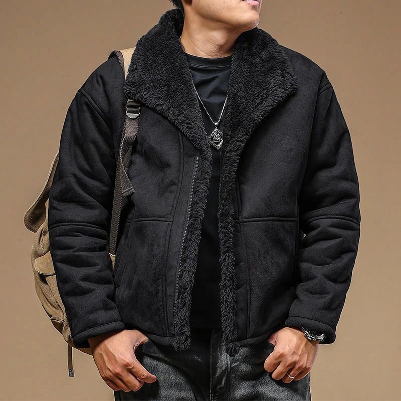季言 皮毛一体短款高级感痞帅休闲皮衣 男款 咖啡色