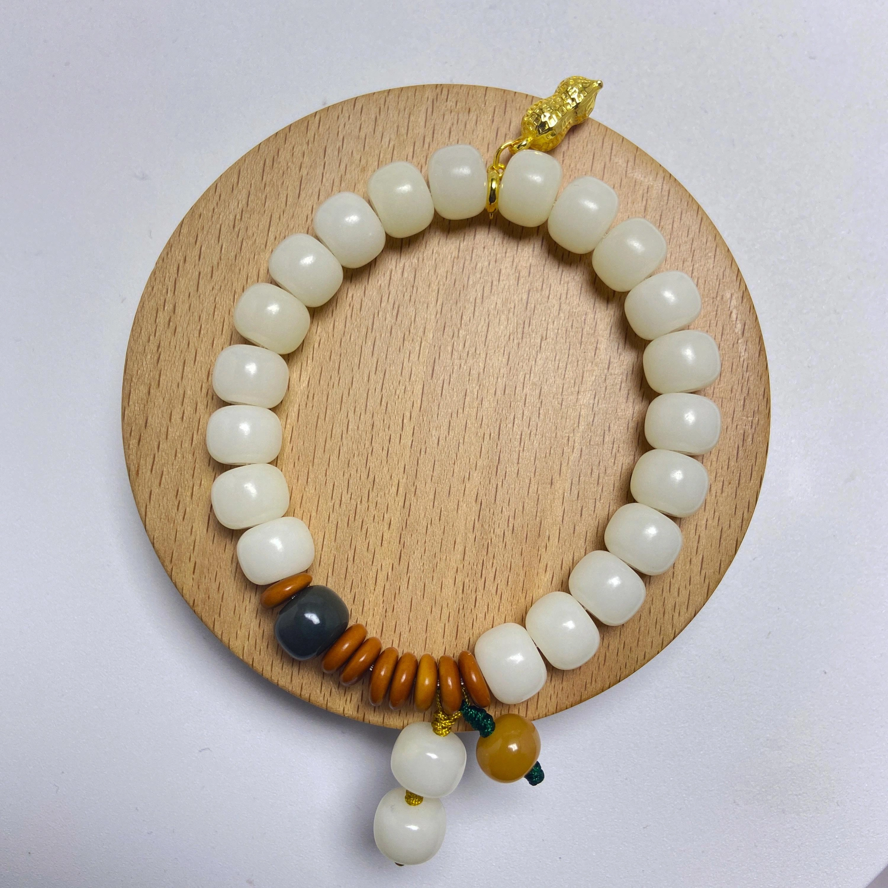 耳玺 国潮风学生绕指柔盘玩佛珠念珠文玩小众清新 白玉菩提 手串 男女同款情侣款