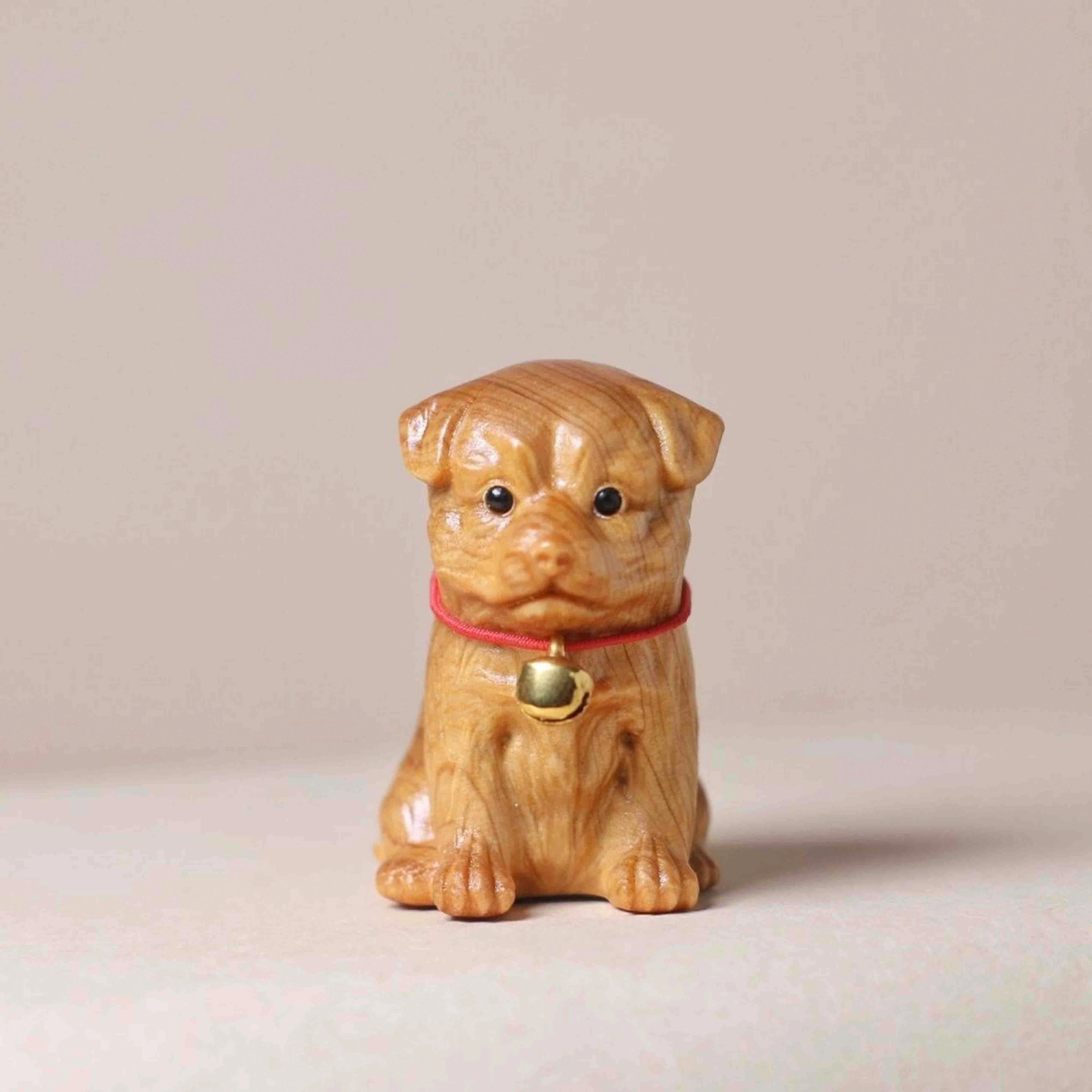 檀欣 新中式铃铛狗 创意可爱小狗#好运 田园犬旺旺转好运 家居客厅卧室 崖柏 摆件 男女同款情侣款