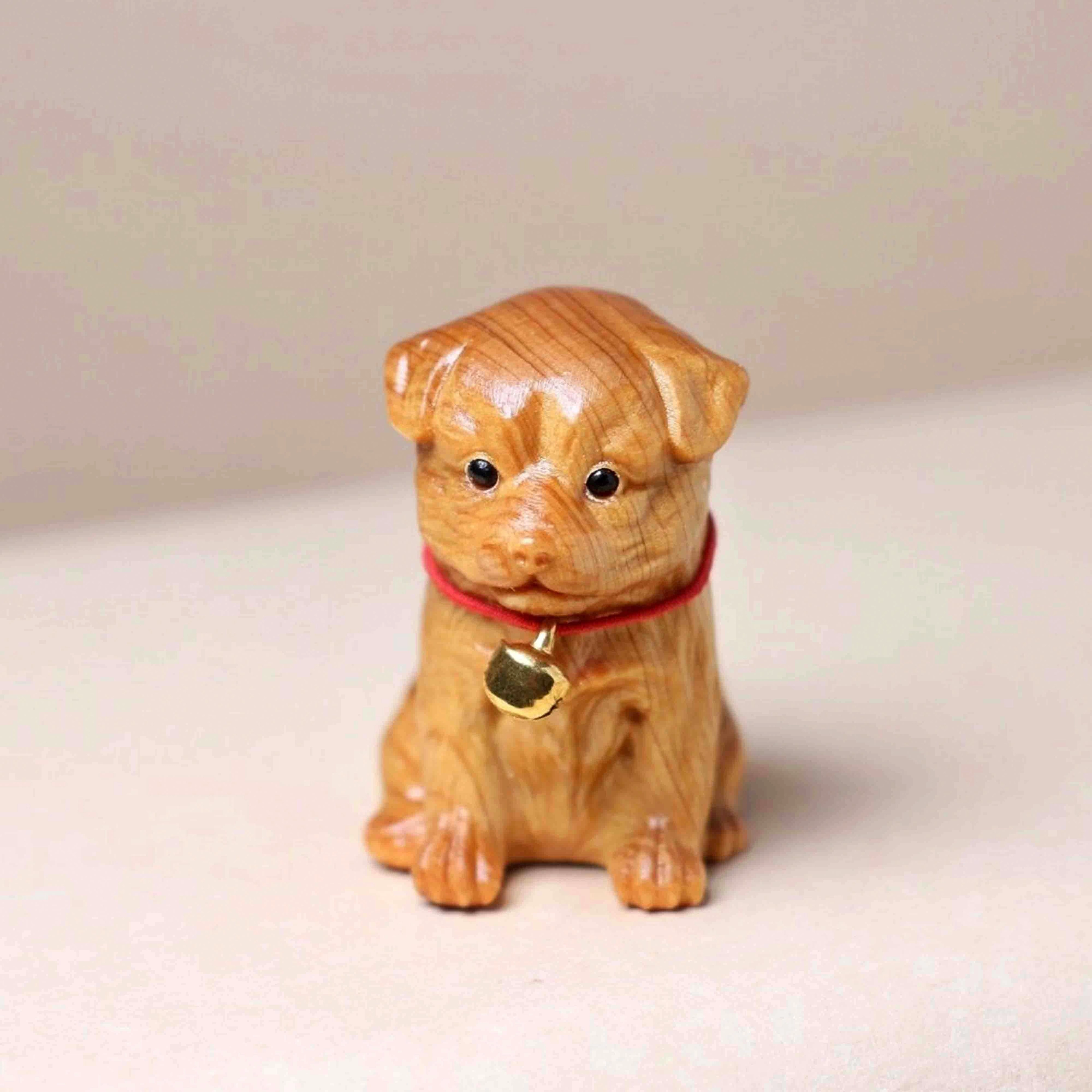 檀欣 新中式铃铛狗 创意可爱小狗#好运 田园犬旺旺转好运 家居客厅卧室 崖柏 摆件 男女同款情侣款