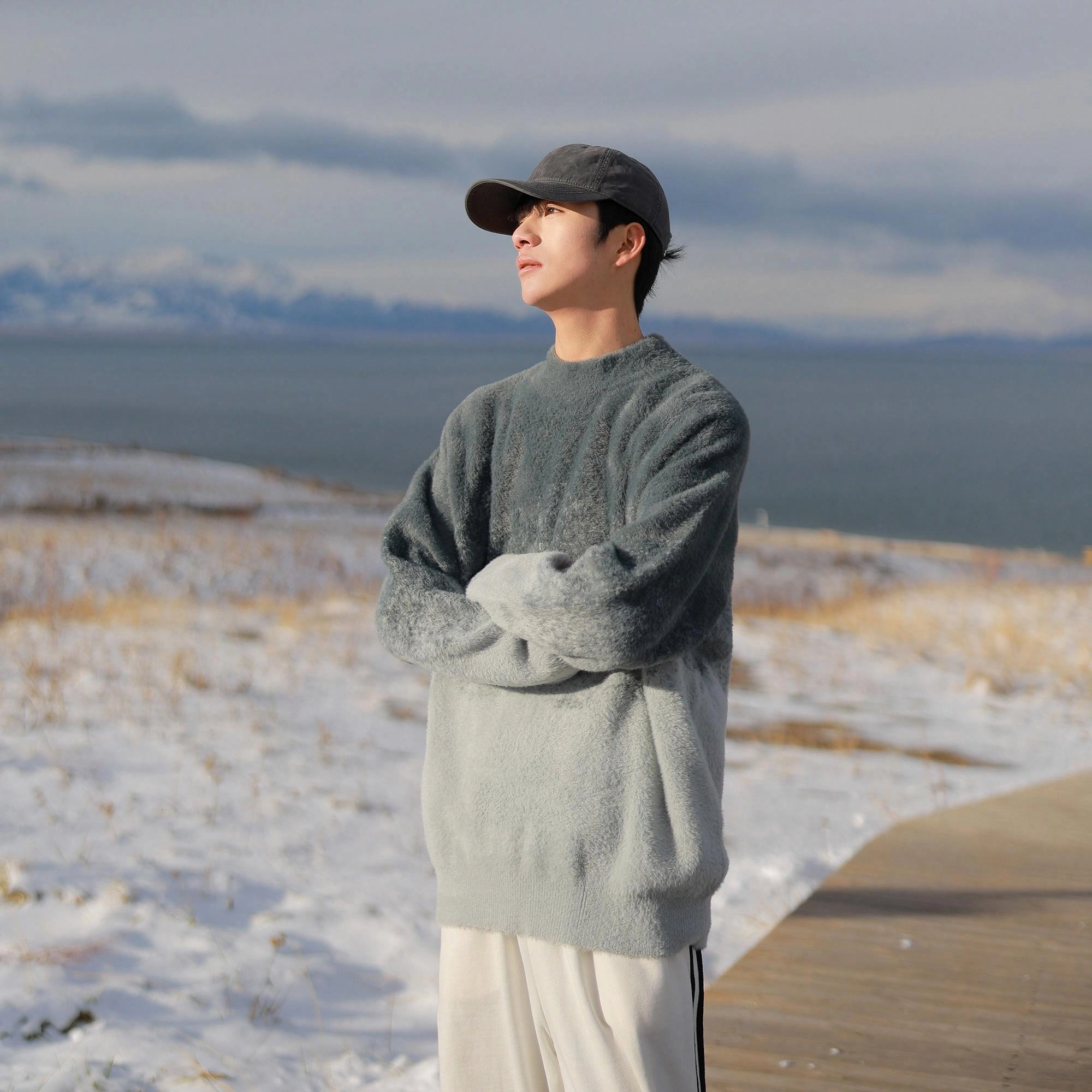 美式高街简约基础款复古扎染渐变文艺风高级感宽松百搭潮流休闲保暖半高领长袖毛衣 男女同款
