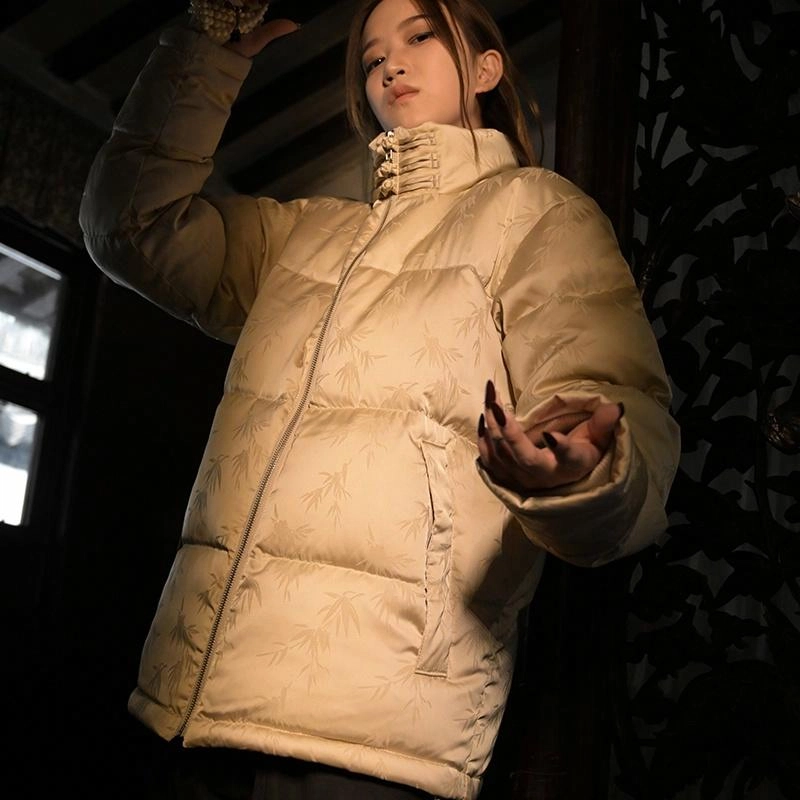 三省六部 胜天半子 中国风竹叶提花立领盘扣羽绒服 男女同款
