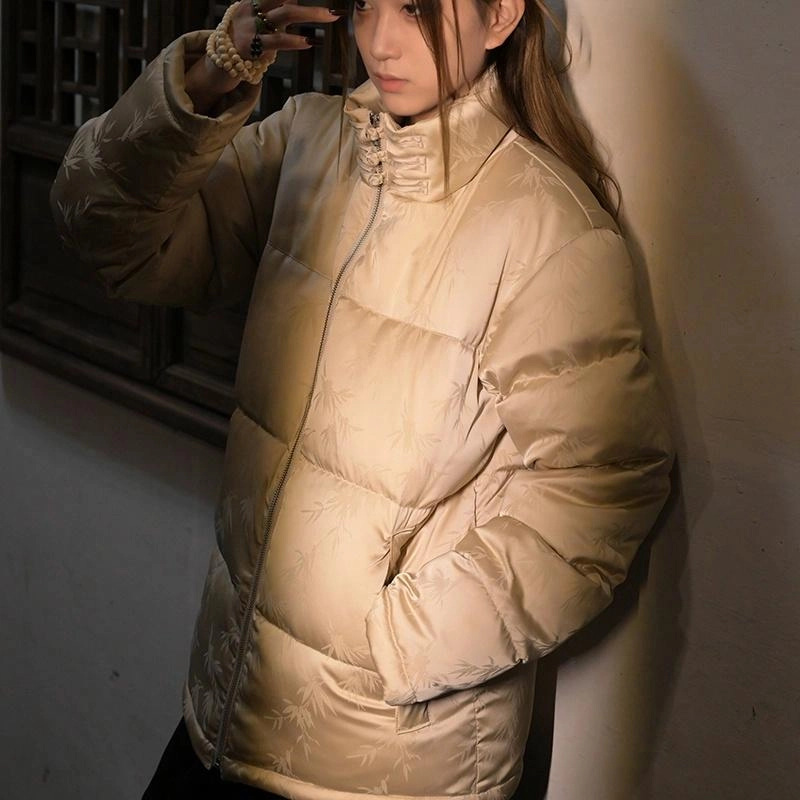 三省六部 胜天半子 中国风竹叶提花立领盘扣羽绒服 男女同款