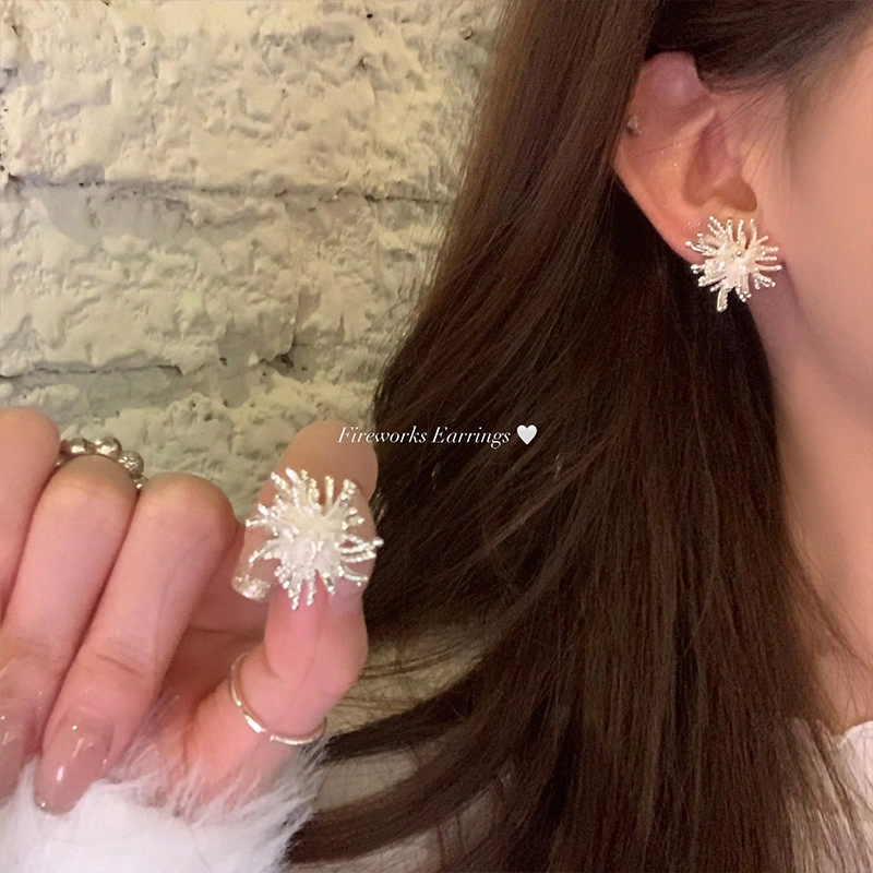 芒果饰品 银色烟花 铜 耳环 女款