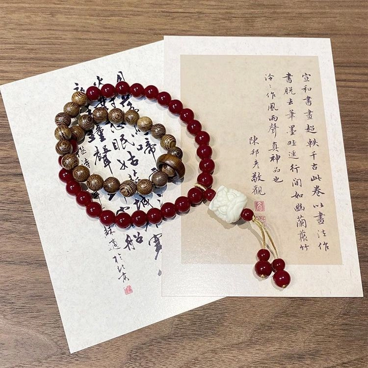 雅谷 醒狮 本命年时来运转 平安好运 步步高升 新中式国潮 百搭 小众设计学生文玩佛珠念珠转运 鸡翅木 木作手串 男女同款情侣款