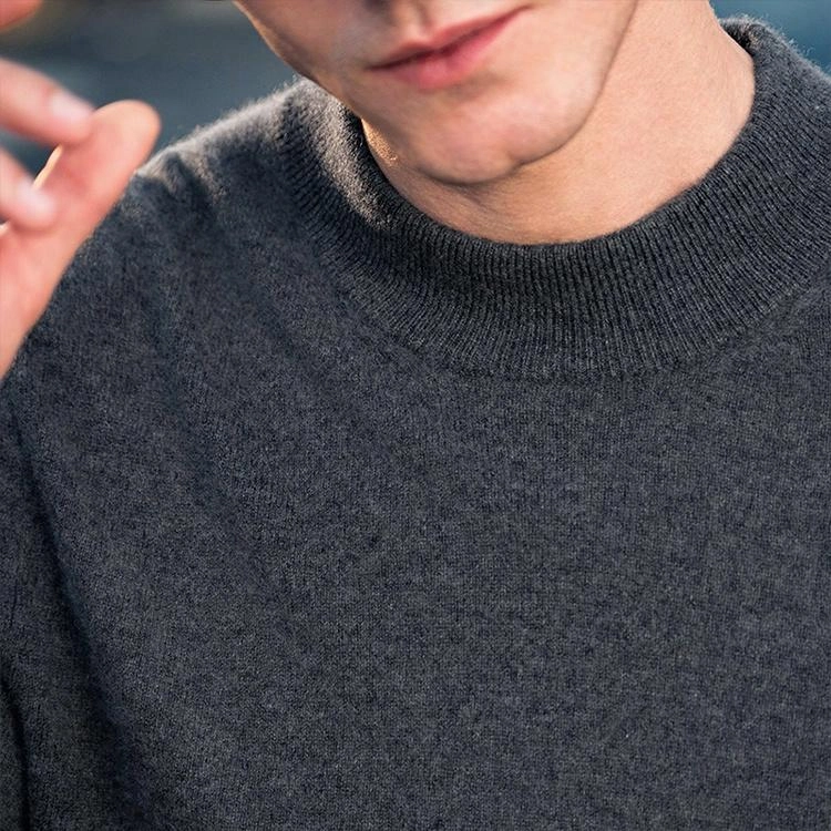 布先生 纯色简约半高领保暖羊绒衫 男款