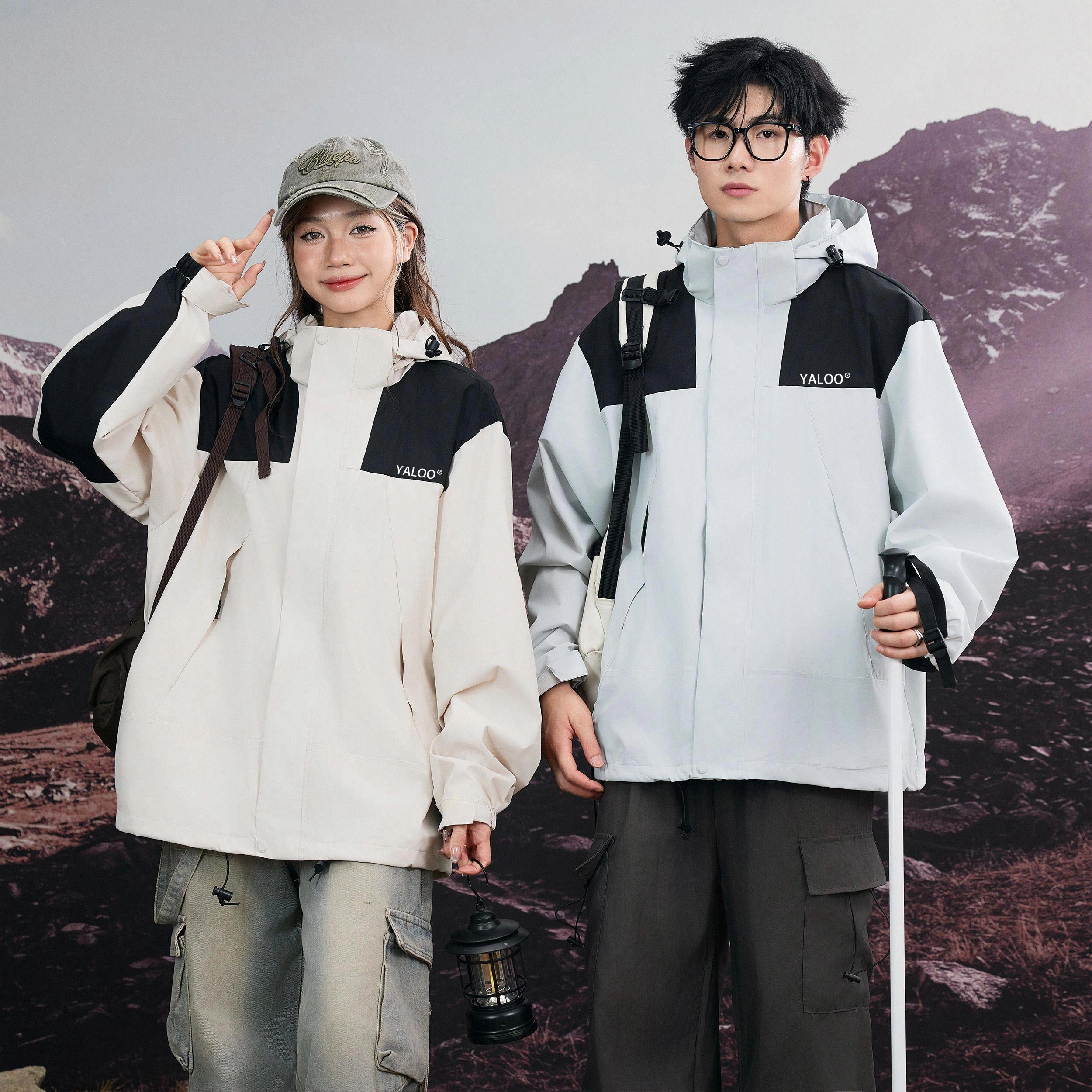 雅鹿  全天候系列机能户外登山徒步可拆卸内胆拼接撞色连帽三合一  防风防水冲锋衣 男女同款