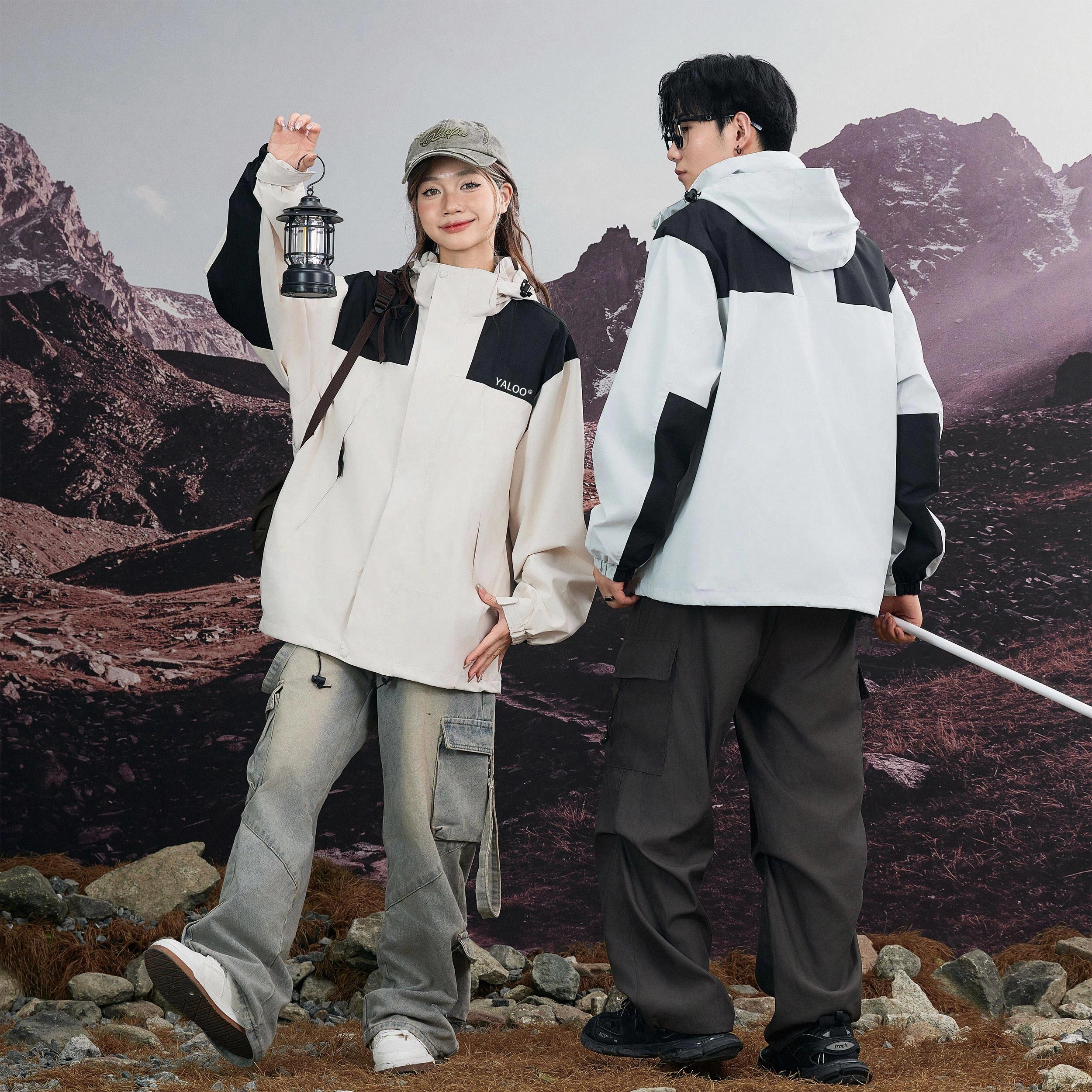 雅鹿  全天候系列机能户外登山徒步可拆卸内胆拼接撞色连帽三合一  防风防水冲锋衣 男女同款