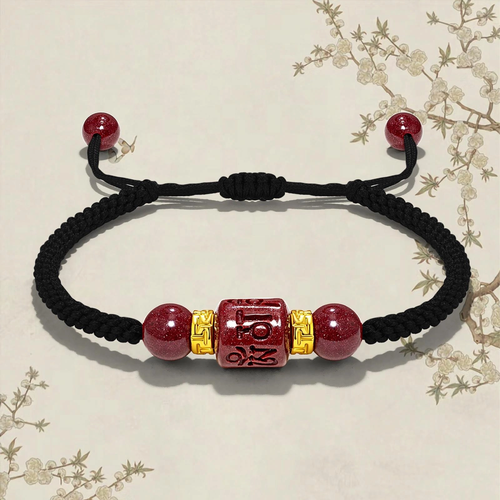 晶城购 【正品高品质】新中式本命年红绳 可调节手工编绳手绳 国风六字真言上岸转运珠 再造辰砂朱砂 手链 男女同款情侣款