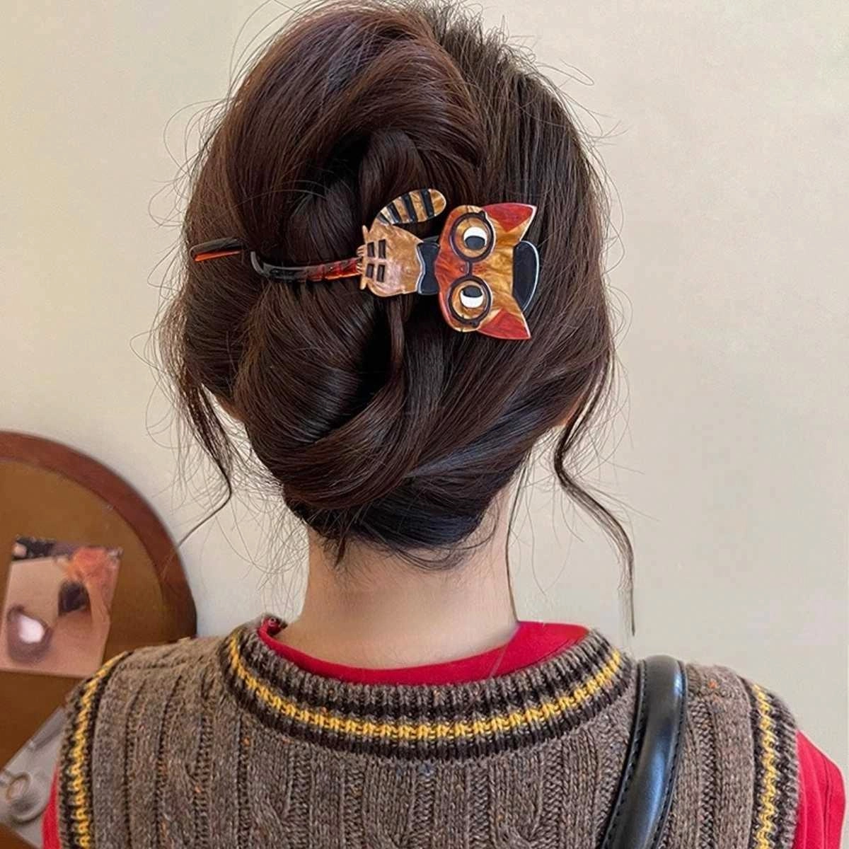 贯古今 萌趣可爱猫咪扭扭夹 亚克力 发夹 女款
