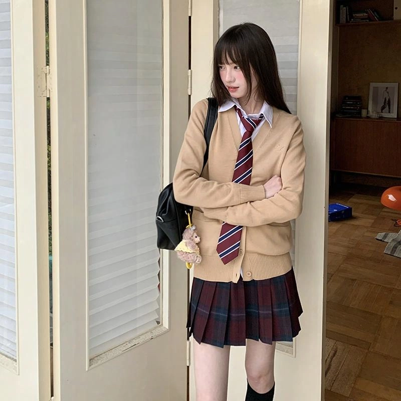 东鲸岁时记 美拉德学院风慵懒风高级感开衫外搭制服长袖针织衫 男女同款 棕色