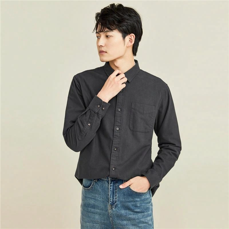 佐丹奴 简约纯色舒适百搭休闲长袖衬衫 男款