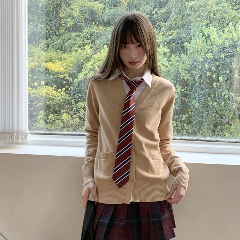 东鲸岁时记 美拉德学院风慵懒风高级感开衫外搭制服长袖针织衫 男女同款 棕色