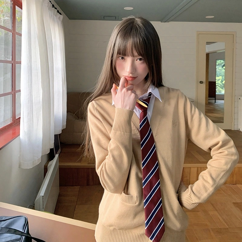 东鲸岁时记 美拉德学院风慵懒风高级感开衫外搭制服长袖针织衫 男女同款 棕色
