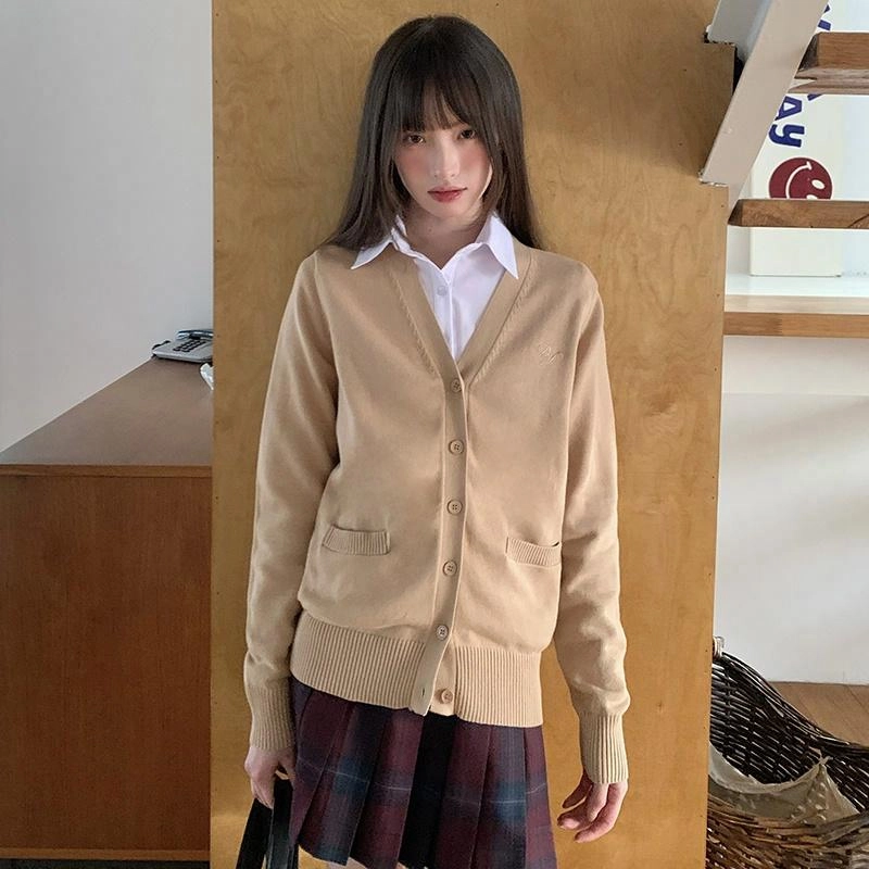东鲸岁时记 美拉德学院风慵懒风高级感开衫外搭制服长袖针织衫 男女同款 棕色