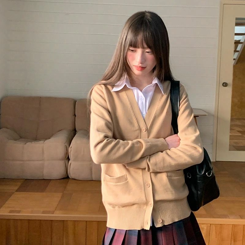 东鲸岁时记 美拉德学院风慵懒风高级感开衫外搭制服长袖针织衫 男女同款 棕色