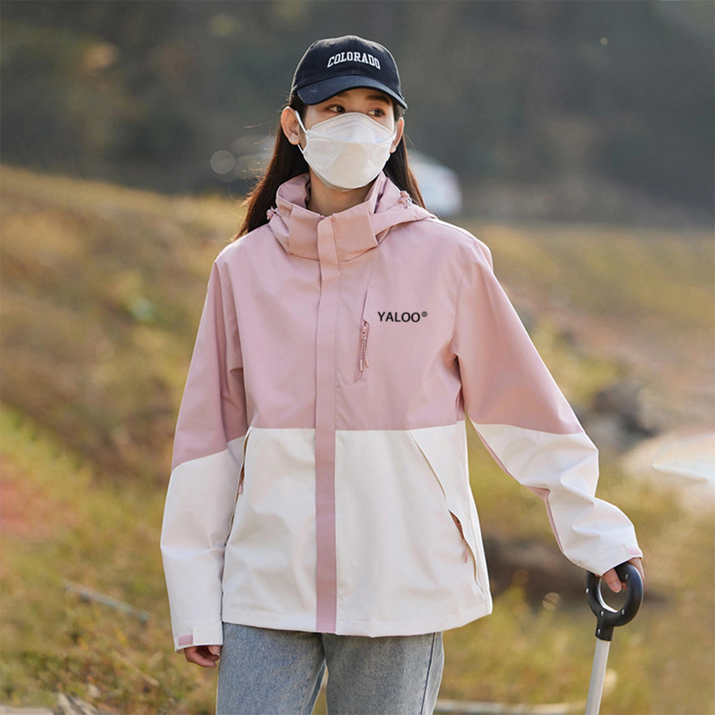 雅鹿  全天候系列户外登山徒步透气可拆卸抓绒内胆撞色连帽三合一  防风耐磨保暖防雨冲锋衣 男女同款