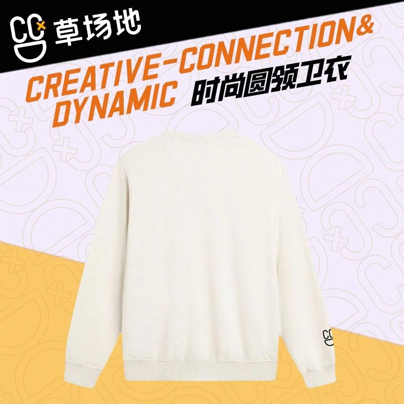 腾讯视频草场地 美式字母印花休闲百搭设计运动圆领落肩宽松长袖卫衣 男女同款 杏色
