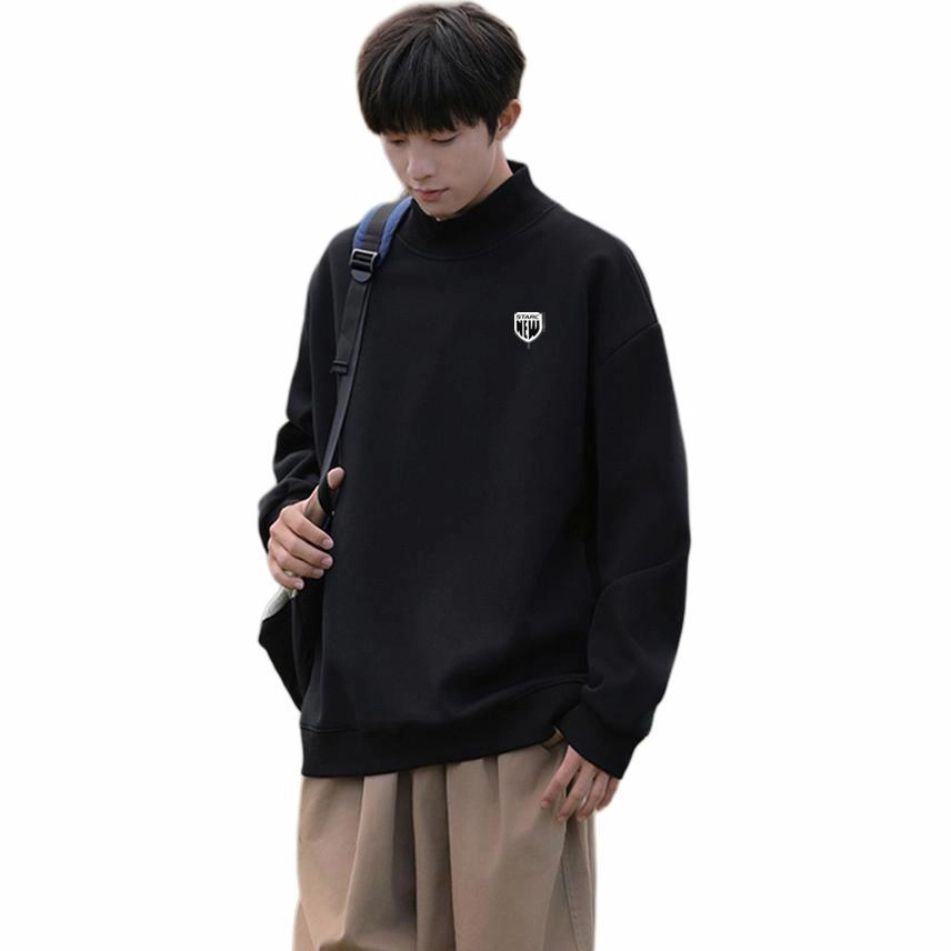 星际者 美式纯色学院风款宽松休闲基础款柔软亲肤通勤百搭时尚户外潮流重磅套头打底内搭半高领卫衣 男女同款