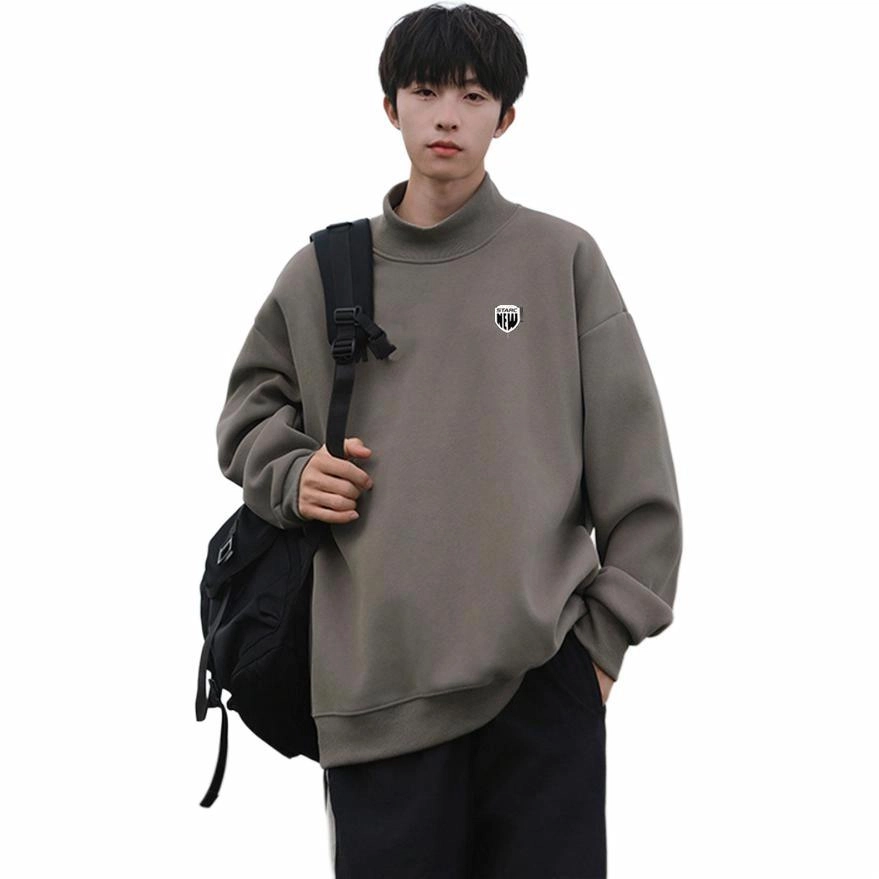 星际者 美式纯色学院风款宽松休闲基础款柔软亲肤通勤百搭时尚户外潮流重磅套头打底内搭半高领卫衣 男女同款