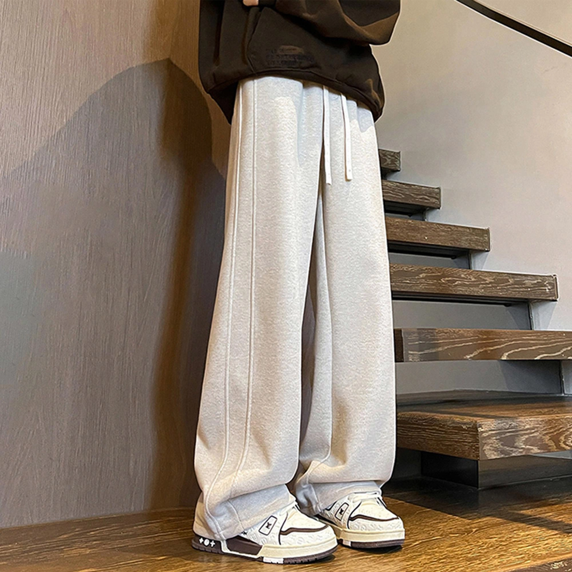徐太浪 美式复古纯色潮流运动风垂感基础款百搭阔腿宽松直筒休闲裤 男女同款