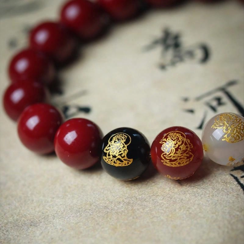 乐大师 囯潮复古轻奢紫金五路财神款#好运 朱砂 手串 男女同款情侣款