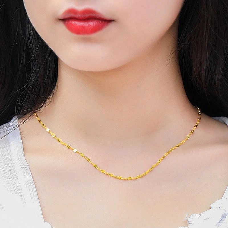 梦金园 嘴唇锁骨链细款黄金素链 足金 按克计价 项链 女款