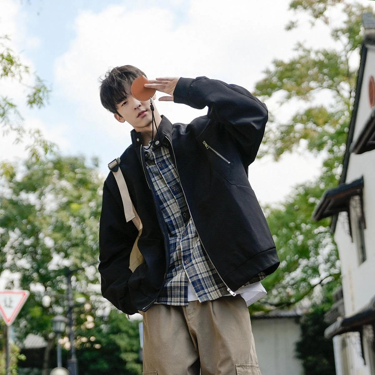 港仔文艺男 美式工装飞行员设计感小立扣夹克外套 男女同款