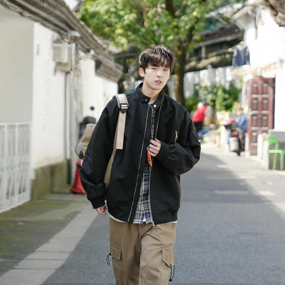 港仔文艺男 美式工装飞行员设计感小立扣夹克外套 男女同款