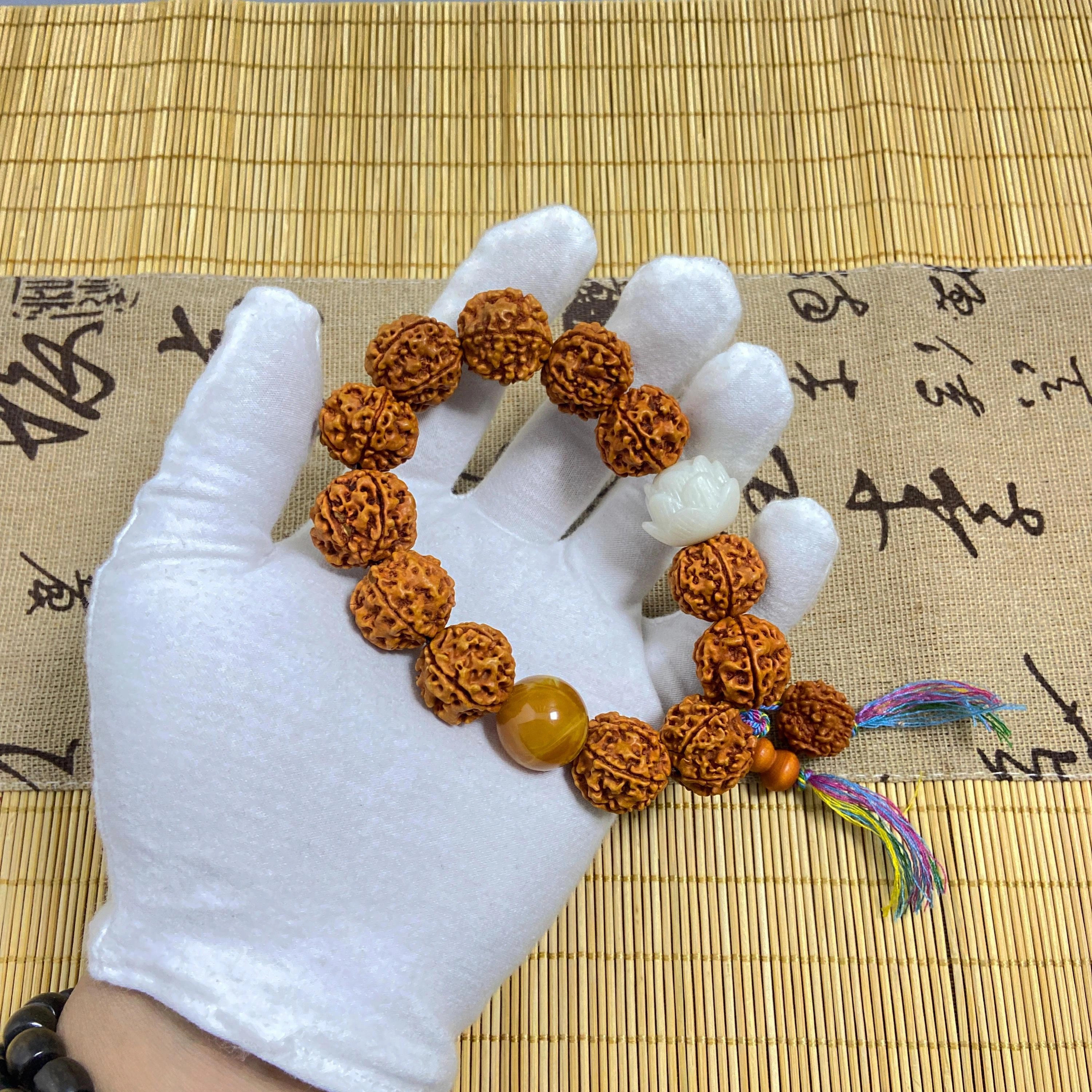 耳玺 新中式国潮复古风大颗文玩盘玩绕手揉莲花纳福小众设计高级感佛珠#好运 金刚菩提 手串 男女同款情侣款