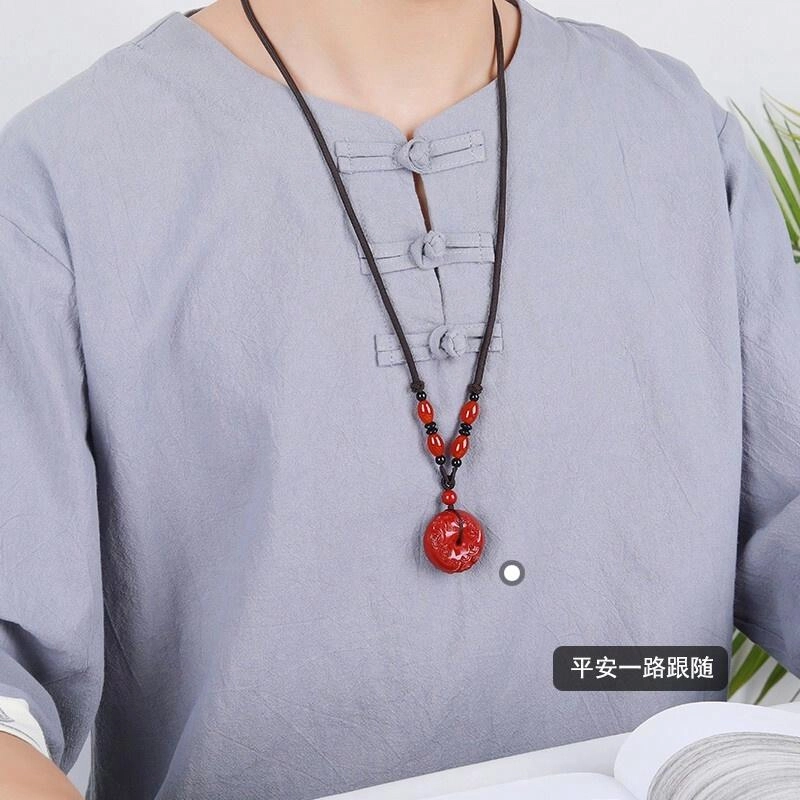 妍韵珠宝 吉祥瑞兽招财纳福貔貅平安扣#好运 朱砂 吊坠 男女同款情侣款
