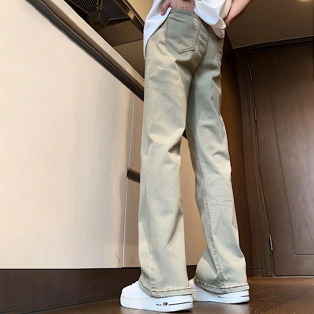金贝勒 美式复古高街风纯色中腰做旧微喇垂感休闲通勤牛仔裤 男女同款