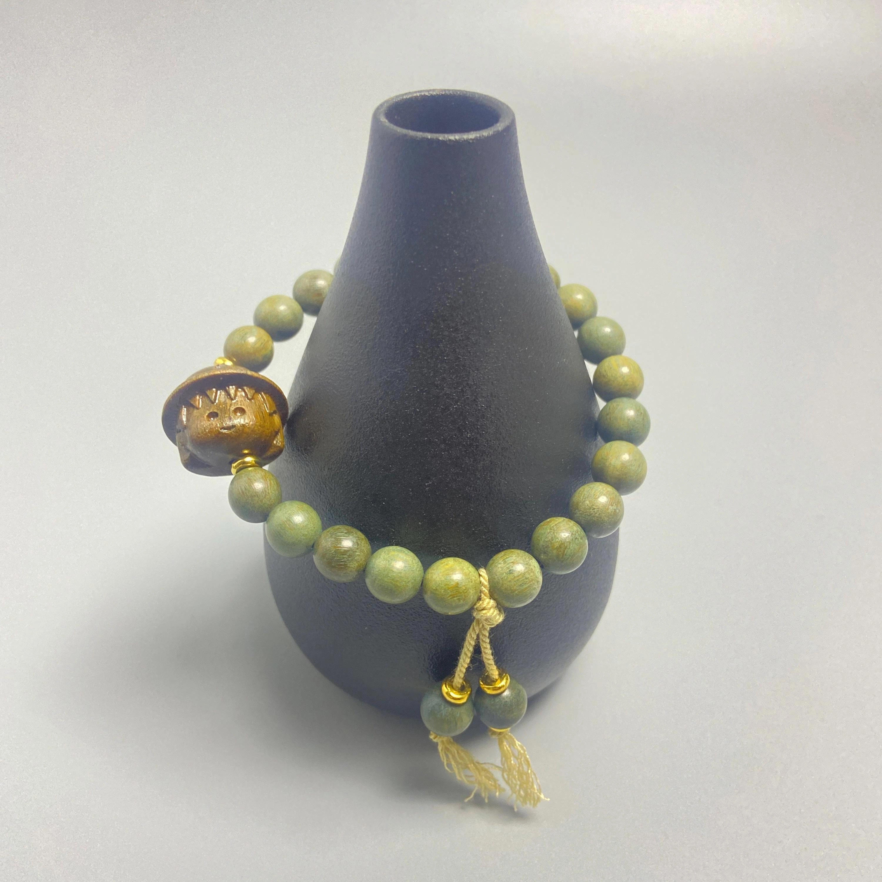 耳玺 手工精雕中式国潮小众设计感古风木质文玩佛珠盘玩佩戴好运招财纳福转运念珠 绿檀 手串 男女同款情侣款