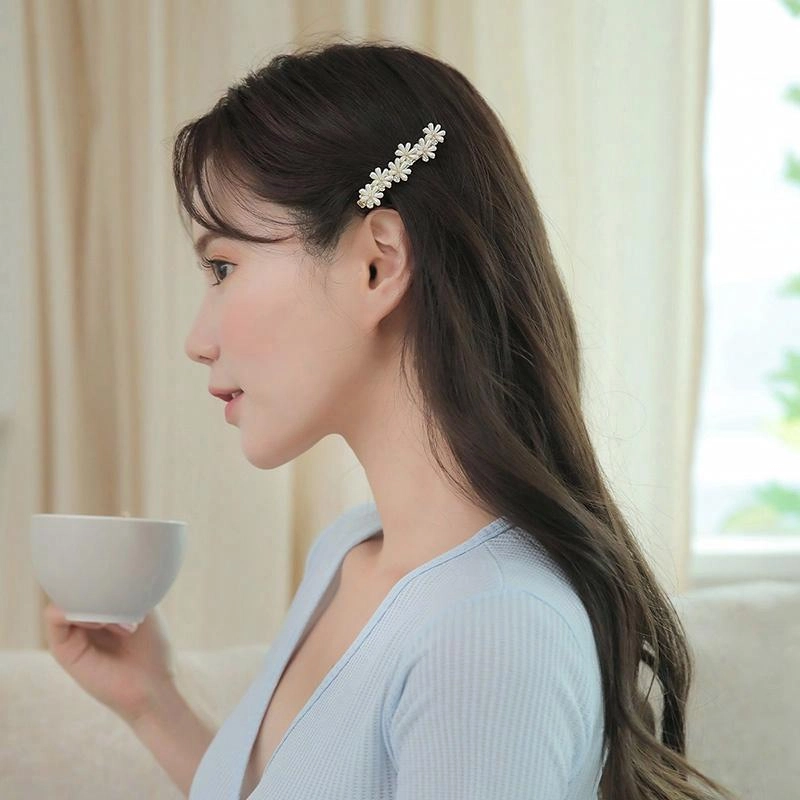 沂茹 法式时尚气质珍珠格桑花边夹 人造水晶 发夹 女款