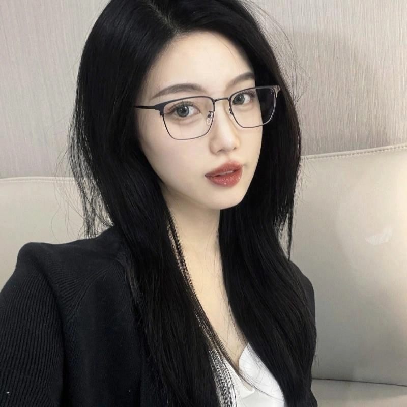 【联系客服可配度数】 佐川 智能感光变色防蓝光平光 个性复古商务半框眼镜潮 钛合金 方形 光学眼镜 男女同款情侣款 礼盒装