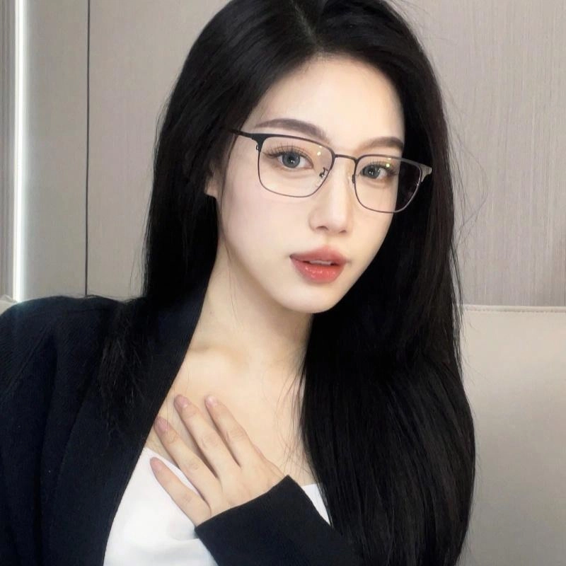 【联系客服可配度数】 佐川 智能感光变色防蓝光平光 个性复古商务半框眼镜潮 钛合金 方形 光学眼镜 男女同款情侣款 礼盒装