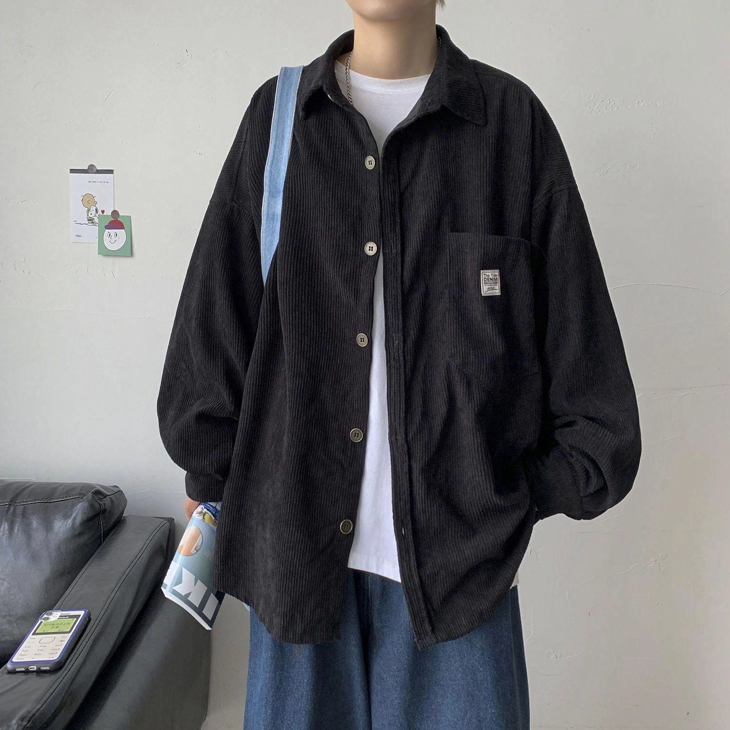 玉儿恋 灯芯绒港风宽松日系潮流百搭休闲长袖衬衫 男女同款