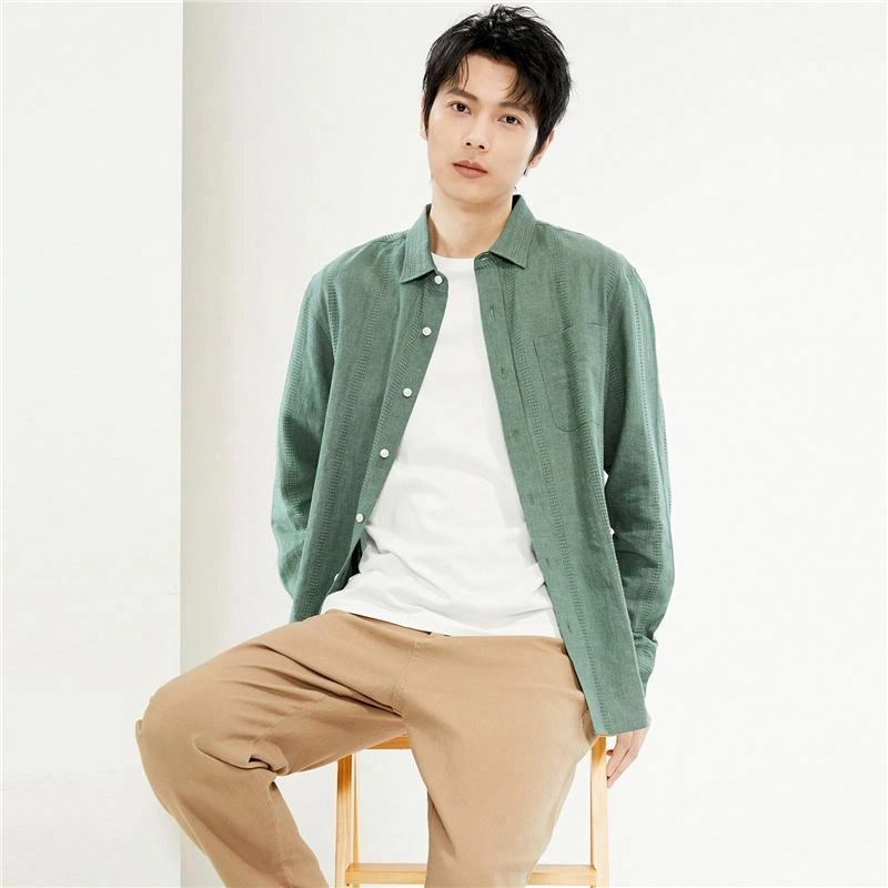 佐丹奴 宽松纯色休闲长袖衬衫 男款