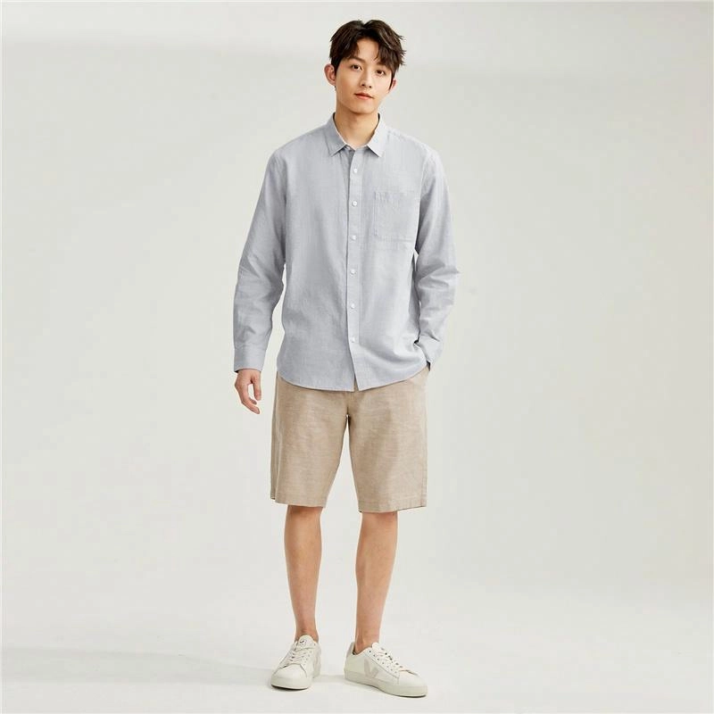 佐丹奴 宽松纯色休闲长袖衬衫 男款