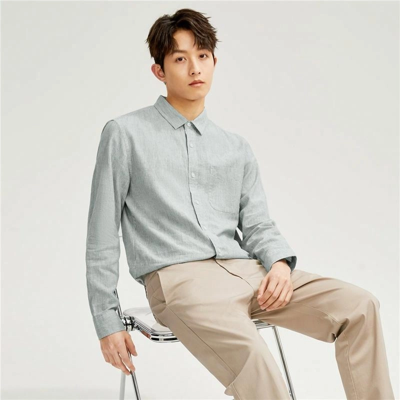 佐丹奴 宽松纯色休闲长袖衬衫 男款