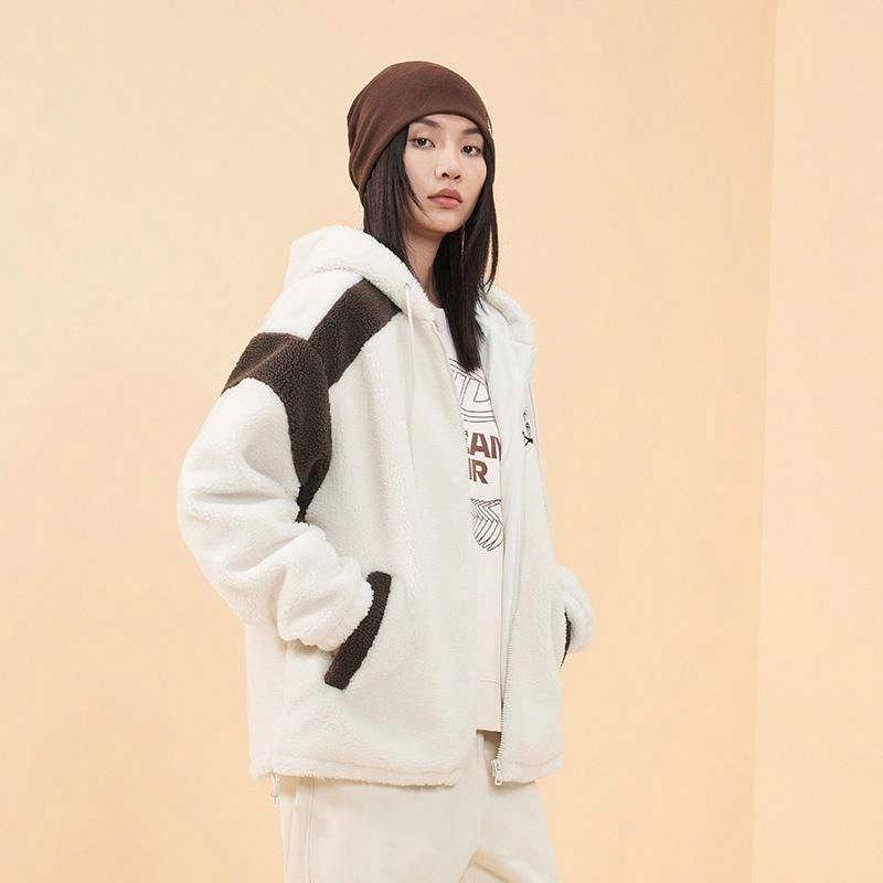 特步 舒适保暖时尚拼色针织连帽上衣夹克 男女同款